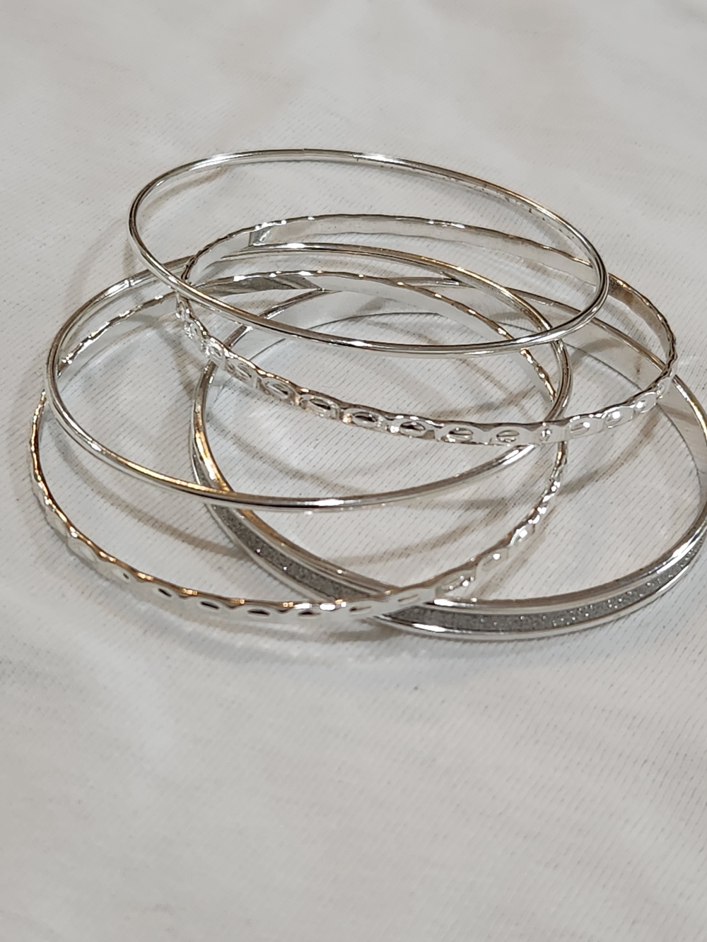 Silver Multi-Textured Bangle Bracelet Set - Women Jewelry